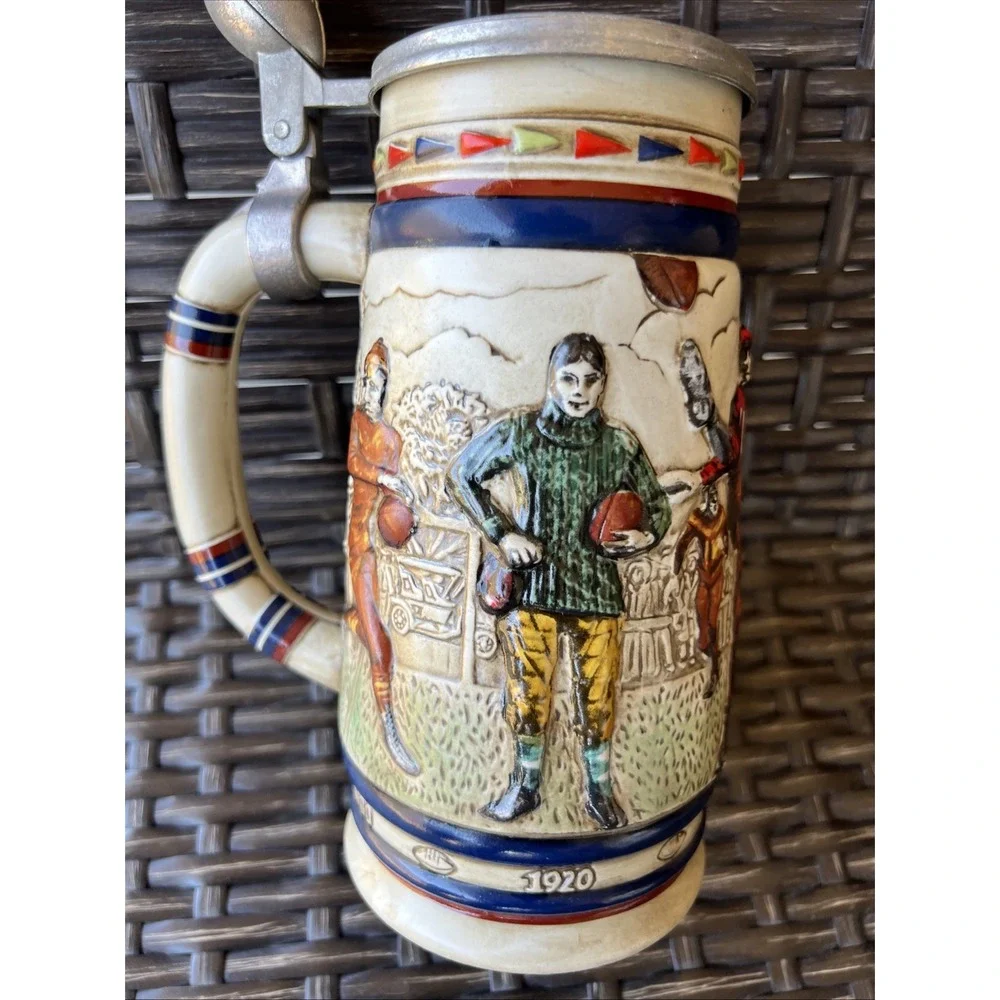 Vintage Ceramarte Brazil Avon Handcrafted 1983 Football Beer Stein